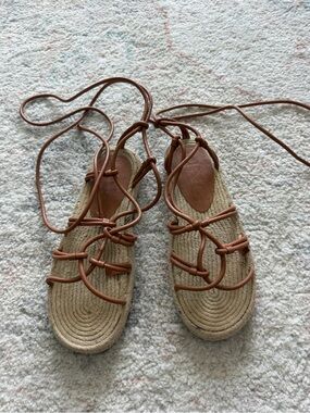 Mango Tan Lace-Up Espadrille Sandals